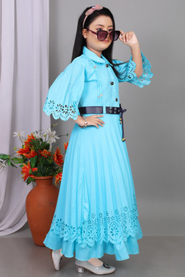 Mdmongaldresses Girls Maxi/Full Length Party Dress(Blue, 3/4 Sleeve)