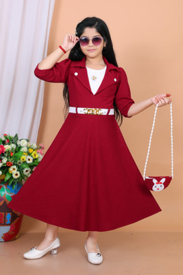 Gk Garment Kart Girls Maxi/Full Length Festive/Wedding Dress(Maroon, Half Sleeve)