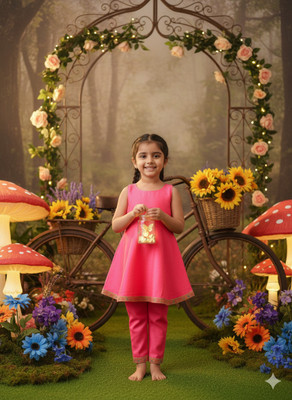 FLEXAA Girls Festive & Party, Casual, Formal, Wedding Kurta and Palazzo Set(Pink Pack of 1)