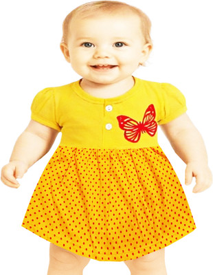 KidzzCart Baby Girls Midi/Knee Length Casual Dress(Yellow, Short Sleeve)