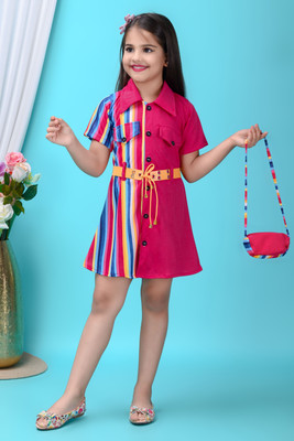 RadhikaFaashion Baby Girls Midi/Knee Length Casual Dress(Pink, Half Sleeve)