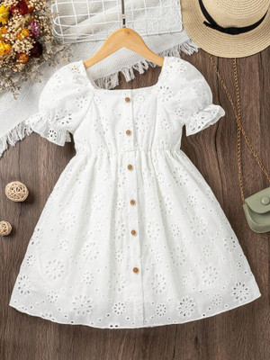 Style Connect Collection Girls Midi/Knee Length Party Dress(White, Short Sleeve)