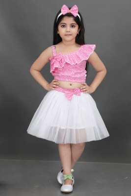 Rajkamal Dresses Girls Party(Festive) Top Skirt(Pink)