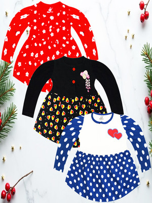 KidzzCart Indi Baby Girls Midi/Knee Length Casual Dress(Multicolor, Full Sleeve)