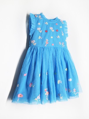 Cherry Crumble by Nitt Hyman Indi Girls Midi/Knee Length Casual Dress(Blue, Sleeveless)
