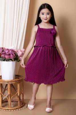 HouseOfCommon Girls Below Knee Casual Dress(Purple, Sleeveless)