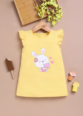 LIL KNOTS Baby Girls Midi/Knee Length Casual Dress(Yellow, Fashion Sleeve)