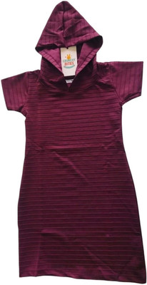 Crunchy Bites Indi Girls Above Knee Casual Dress(Maroon, Half Sleeve)