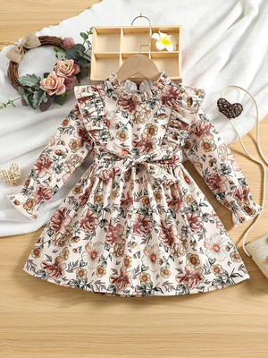 Style Connect Collection Girls Midi/Knee Length Party Dress(Brown, 3/4 Sleeve)