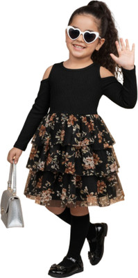 FOSTRIC Indi Girls Midi/Knee Length Party Dress(Black, Full Sleeve)