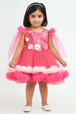 Takshak Fashion Baby Girls Below Knee Party Dress(Pink, Sleeveless)