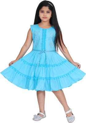 HouseOfCommon Baby Girls Midi/Knee Length Casual Dress(Light Blue, Sleeveless)
