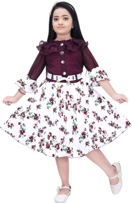Mohuya Girls Midi/Knee Length Casual Dress(Purple, 3/4 Sleeve)