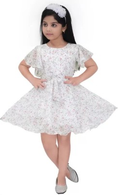 NFC FASHIONS Girls Midi/Knee Length Casual Dress(White, Fashion Sleeve)