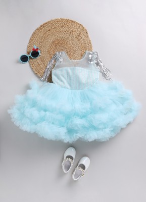 SmartRAHO Baby Girls Midi/Knee Length Casual Dress(Light Blue, Sleeveless)