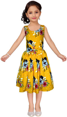 Shahina Fashion Girls Below Knee Party Dress(Yellow, Sleeveless)