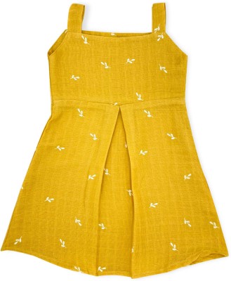 Zizuka Indi Baby Girls Midi/Knee Length Casual Dress(Yellow, Sleeveless)