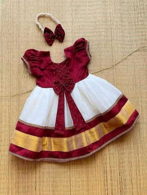 KAJOLDRESS Baby Girls Midi/Knee Length Festive/Wedding Dress(Maroon, Short Sleeve)