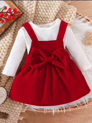 Trendy Kartz Baby Girls Below Knee Casual Dress(Red, Full Sleeve)