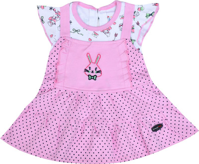 Swagata Trends Baby Girls Midi/Knee Length Casual Dress(Pink, White, Half Sleeve)