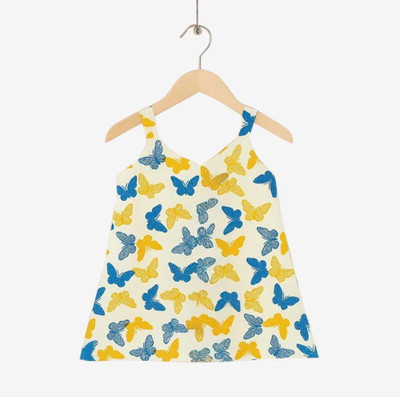 Kani Tex Indi Girls Below Knee Casual Dress(Blue, Sleeveless)