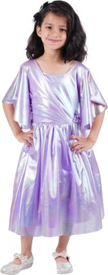 Fashionhub Girls Calf Length Party Dress(Purple, Short Sleeve)