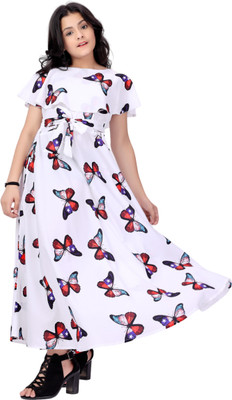 Aarya Designer Girls Maxi/Full Length Casual Dress(Multicolor, Short Sleeve)