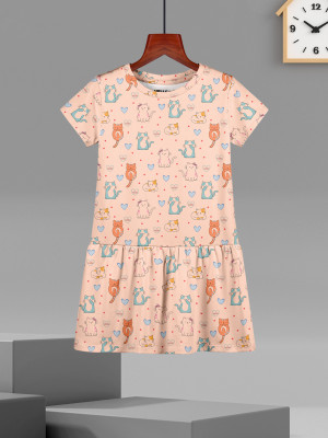 Hellcat Indi Girls Midi/Knee Length Casual Dress(Pink, Short Sleeve)
