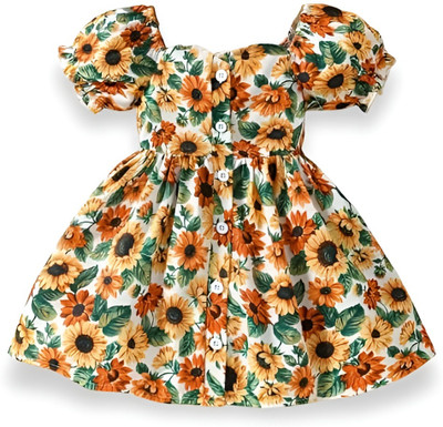 FOSTRIC Indi Girls Midi/Knee Length Casual Dress(Multicolor, Half Sleeve)