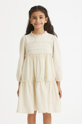 GALAD Indi Girls Midi/Knee Length Casual Dress(White, Full Sleeve)