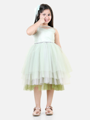 Toy Balloon Kids Girls Below Knee Party Dress(Green, Sleeveless)