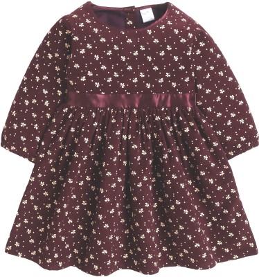 FUNSHINE Girls Midi/Knee Length Casual Dress(Maroon, Full Sleeve)