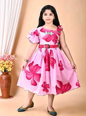 befab enterprise Indi Girls Midi/Knee Length Casual Dress(Pink, Sleeveless)