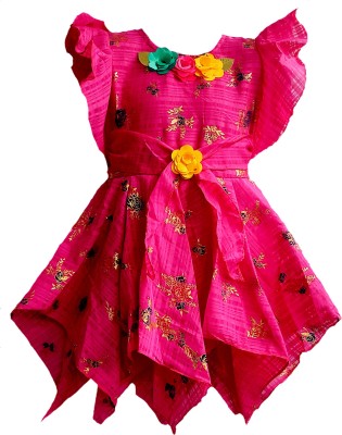 JOY MAA TARA FASHION HOUSE Girls Midi/Knee Length Party Dress(Pink, Fashion Sleeve)