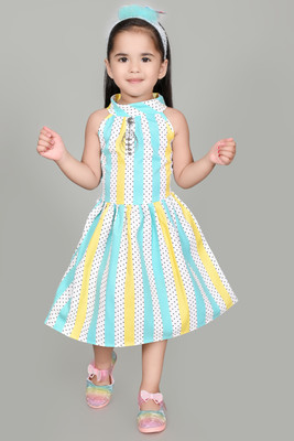 JASRINGARMENT Baby Girls Calf Length Party Dress(Light Blue, Sleeveless)