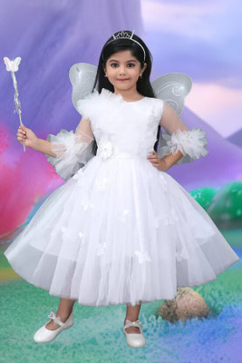 HouseOfCommon Girls Maxi/Full Length Festive/Wedding Dress(White, Sleeveless)