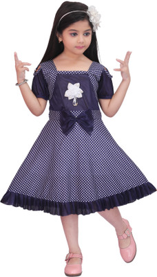 STYLED FASHION Girls Below Knee Party Dress(Blue, Short Sleeve)