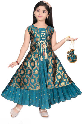 FAYEZFASHION Girls Maxi/Full Length Festive/Wedding Dress(Blue, Sleeveless)