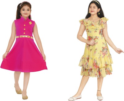PEACEWAVE Indi Girls Midi/Knee Length Party Dress(Multicolor, Sleeveless)