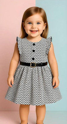 ParidhaanElegance Girls Below Knee Casual Dress(Black, White, Sleeveless)