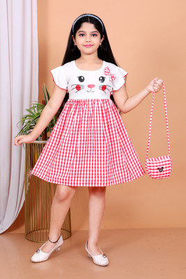 mbscollection Baby Girls Above Knee Casual Dress(Red, Short Sleeve)