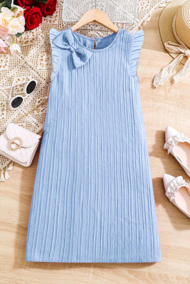Ompax Girls Midi/Knee Length Casual Dress(Light Blue, Short Sleeve)