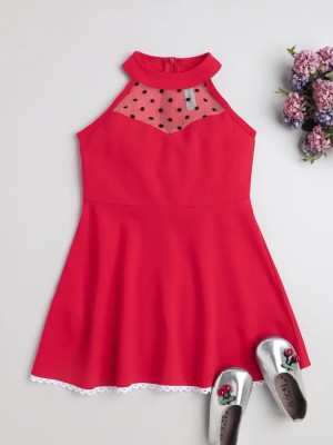 ADDYVERO Indi Girls Midi/Knee Length Party Dress(Red, Sleeveless)