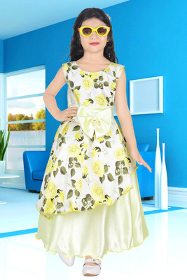 UNICKFASHION Girls Maxi/Full Length Festive/Wedding Dress(Multicolor, Sleeveless)