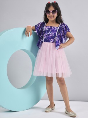 Stylo Bug Girls Above Knee Casual Dress(Purple, Cap Sleeve)