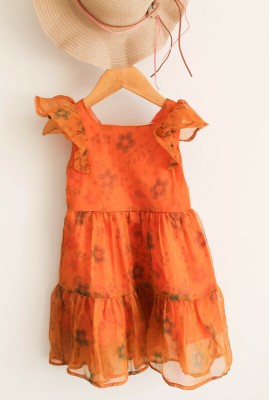 Woonie Baby Girls Mini/Short Casual Dress(Orange, Short Sleeve)