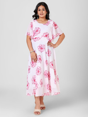 HouseOfCommon Girls Maxi/Full Length Casual Dress(Pink, 3/4 Sleeve)