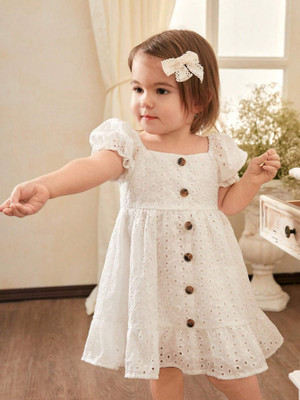 Gen Alfa Indi Baby Girls Midi/Knee Length Party Dress(White, Short Sleeve)