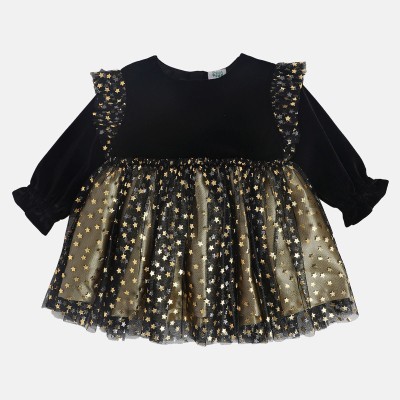 MINI KLUB Baby Girls Above Knee Casual Dress(Black, 3/4 Sleeve)