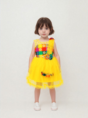 paridhaanmart Indi Baby Girls Midi/Knee Length Party Dress(Yellow, Sleeveless)